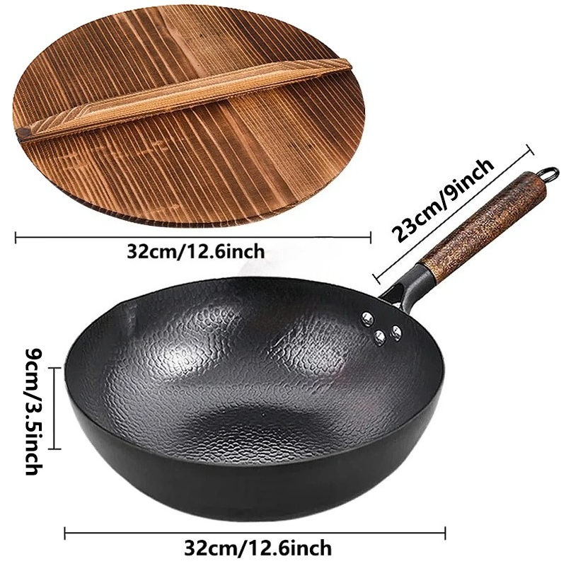 탄소강 웍 팬 32cm 나무 뚜껑이 있는 볶음팬 무코팅 - Wok Electric Flat 리뷰 및 가격