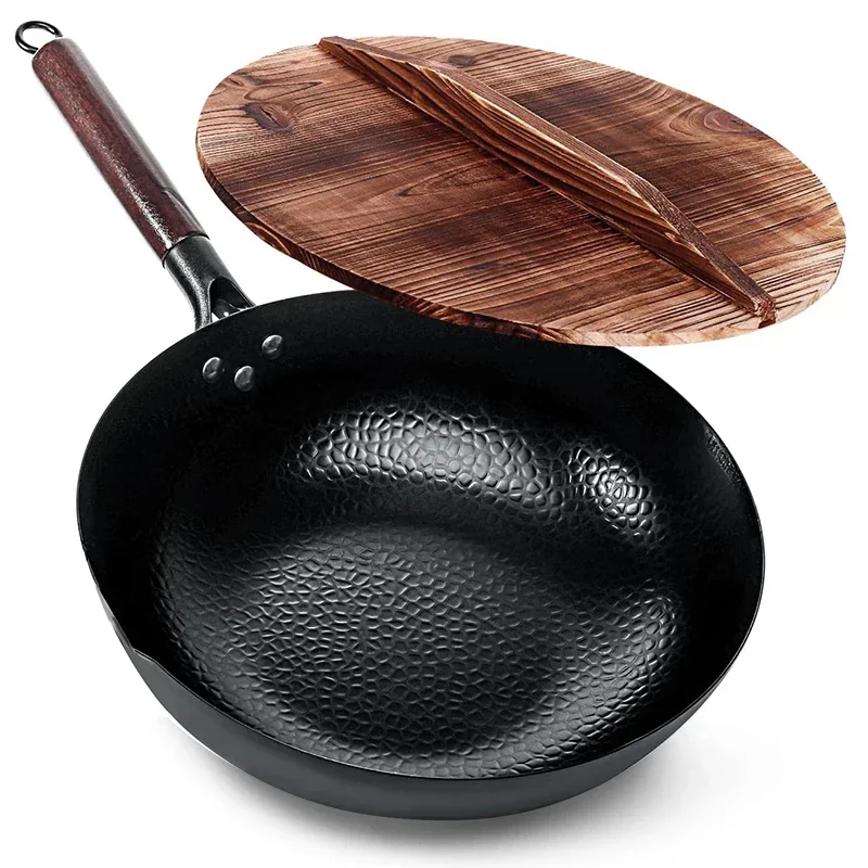 탄소강 웍 팬 32cm 볶음 요리 웍 세트, 나무 뚜껑 - Wok Electric Flat 리뷰 및 가격