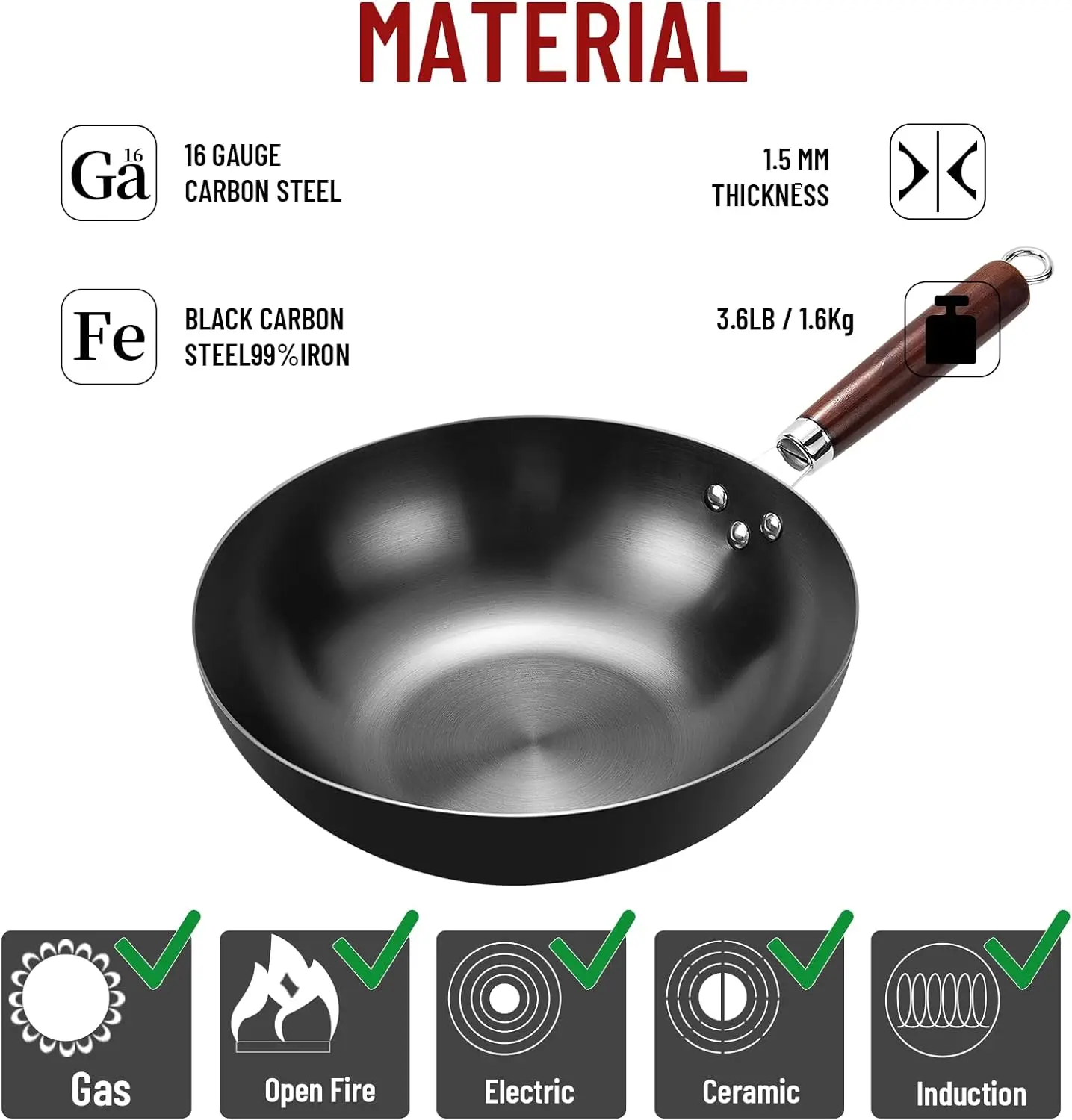 평평한 바닥 웍 팬 32cm 철제 볶음팬 전기 인덕션  - Wok Electric Flat 리뷰 및 가격