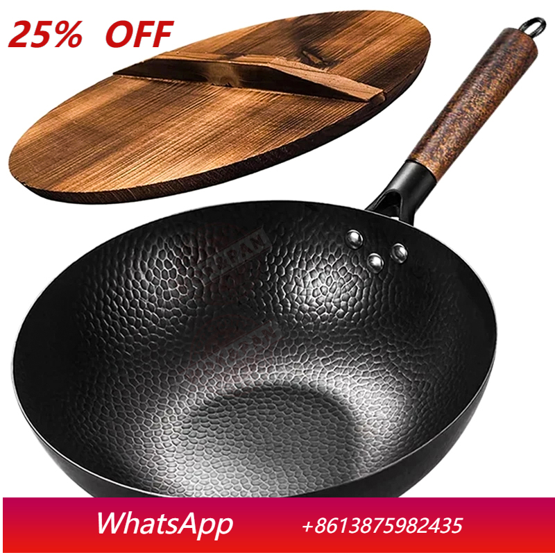탄소강 웍 팬 32cm 나무 뚜껑이 있는 볶음 팬 무코 - Wok Electric Flat 리뷰 및 가격