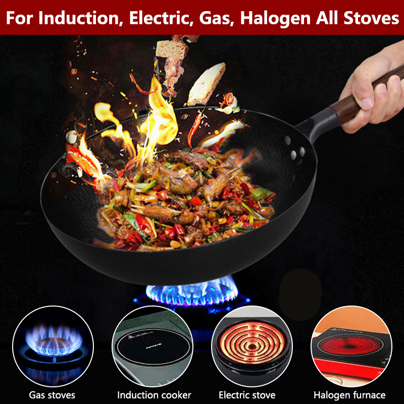 탄소강 웍 팬 32cm 나무 뚜껑이 있는 볶음 팬 무코 - Wok Electric Flat 리뷰 및 가격